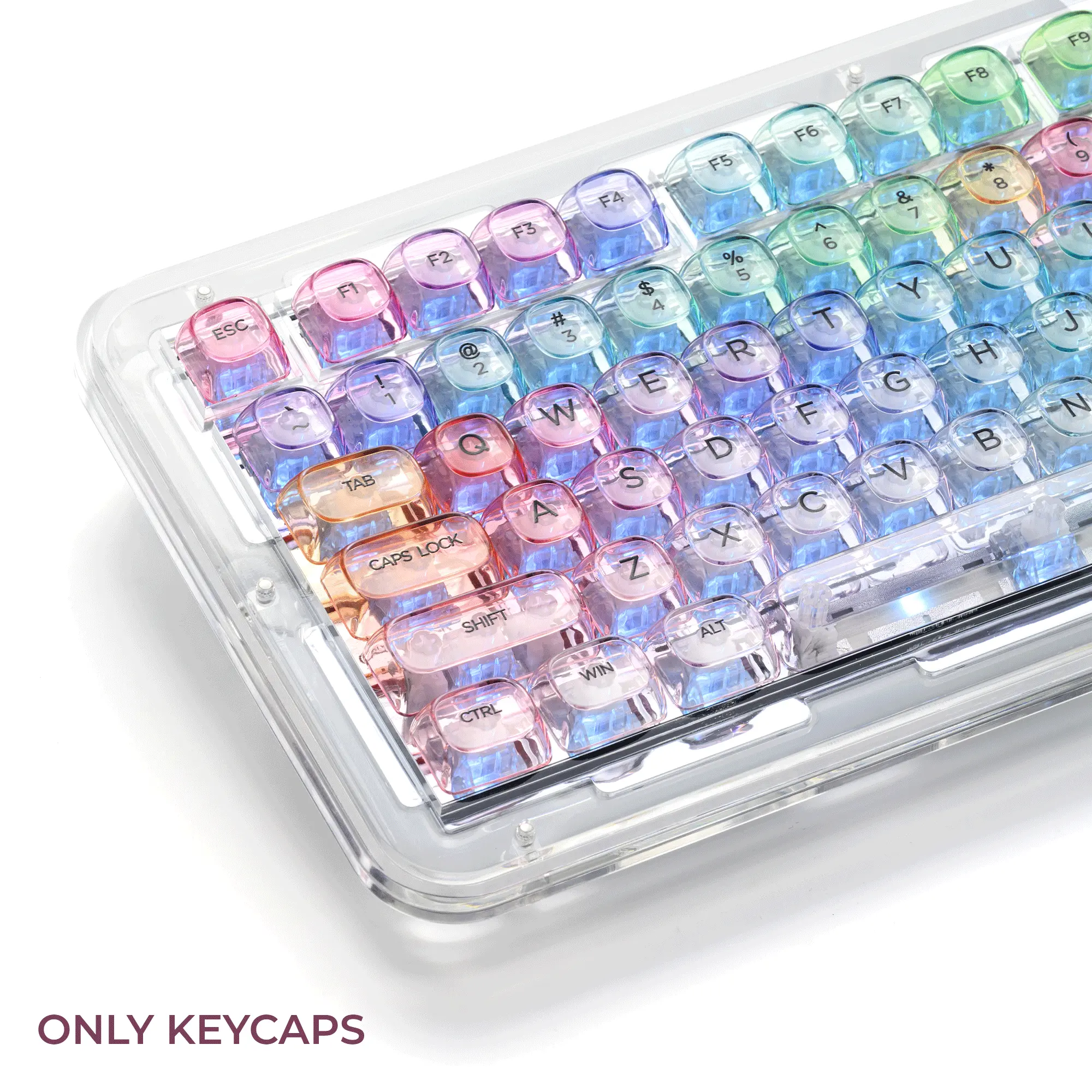 XVX Candy Keycaps Pastel Gradient Transparent Clear MOA Profile Pc Plastic Keycaps 125-Key Shine-Through Keycap Set for MX Switches ANSI Layout（only keycap, not include a keyboard）