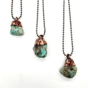 Merging Metals // Polished Amazonite // Electroformed Jewelry / Copper Ball Chain