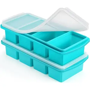 Silicone Freezer Tray with Lid 1 Cup Large Ice Cube Freezer Molds for Soup Sauce Leftovers Homemade Meal Prep Freezing Kitchen Storage Containers Aqua 2-Pack