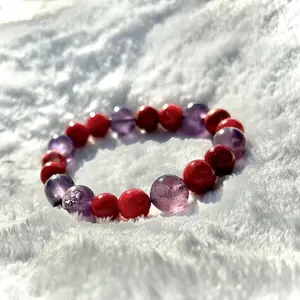 Red Jasper & Amethyst Crystal Bracelet for Adults - Grounding Strength & Spiritual Growth - Aries Leo Scorpio Pisces Virgo Aquarius