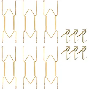 6 Pieces Invisible Heavy Duty Plate Holder, Stainless Steel Plate Hangers for The Wall, Plate Hangers for Display with Wall Hooks, Suitable for 6-8 inch Decorative Plates and Arts (Gold)