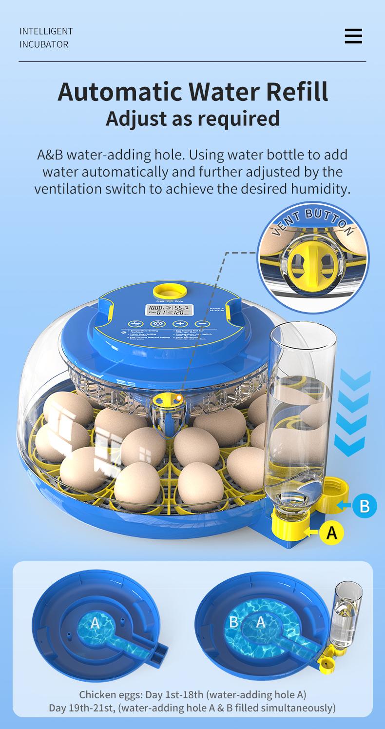 18 Egg Incubator for Hatching Eggs, Egg Incubators with Automatic Egg Turning, Temperature and Humidity Control, Egg Candler, Automatic Water Bottle Refill, Incubator for Chicken, Ducks, Goose