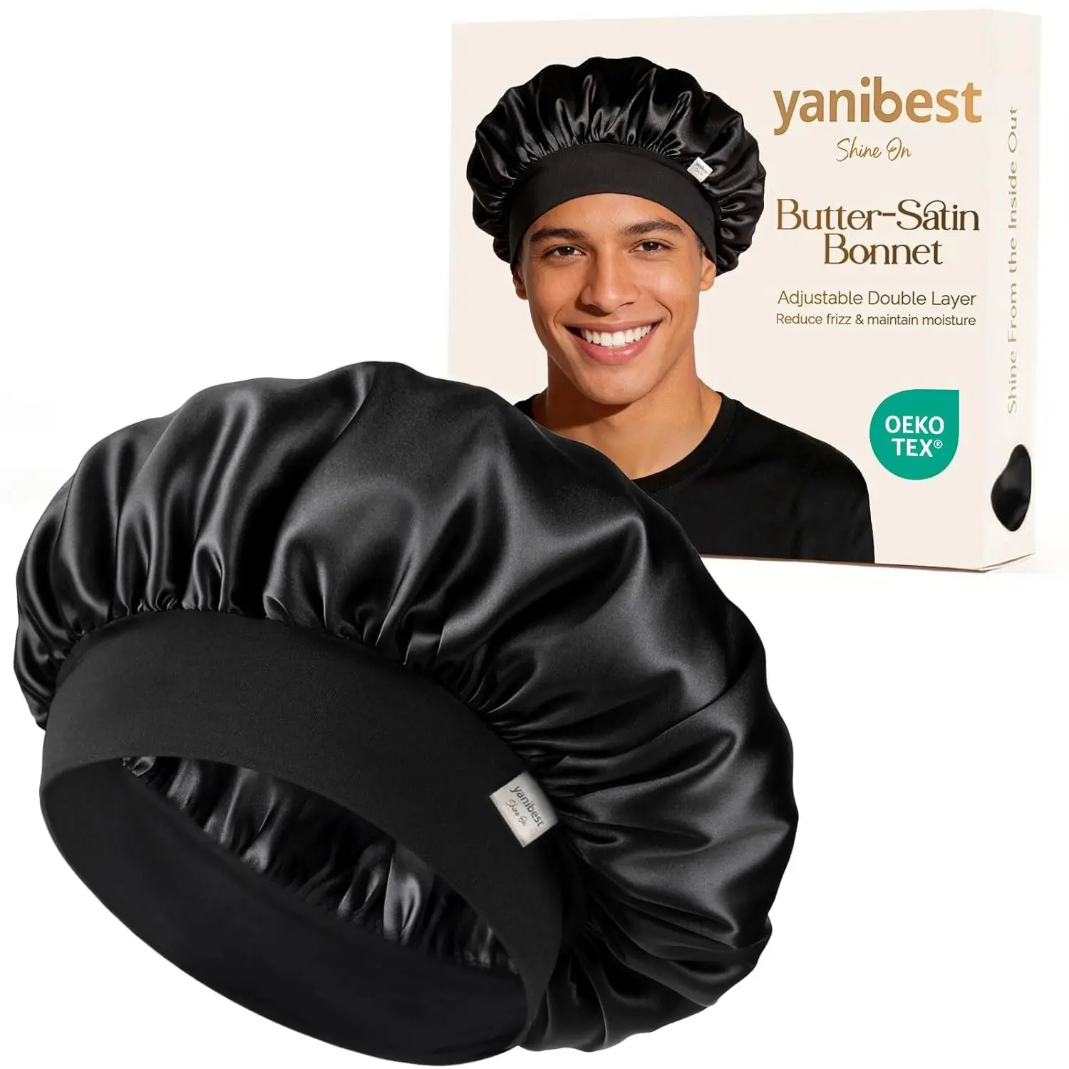 YANIBEST Double Layer Satin Bonnet, Silk-Like Sleep Cap & Hair Hat for Haircare, Protects Weaves, Box Braids & Curly Hair for Men & Women, Hair Styling Cap
