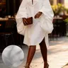Women's Plain Puff Sleeve Button Front Shirt Dress, Casual High Low Collared Midi Dress for Summer, Ladies Clothes for Daily Wear Shirtdress