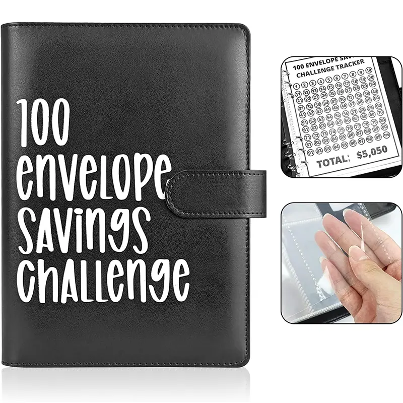100 Envelope Savings Challenge Binder, Personal Budget Organizer with Cash Envelopes and Savings Tracker, Reusable Money Saving Challenge Book, Financial Planner Binder for Budgeting, Cash Stuffing and Goal Tracking
