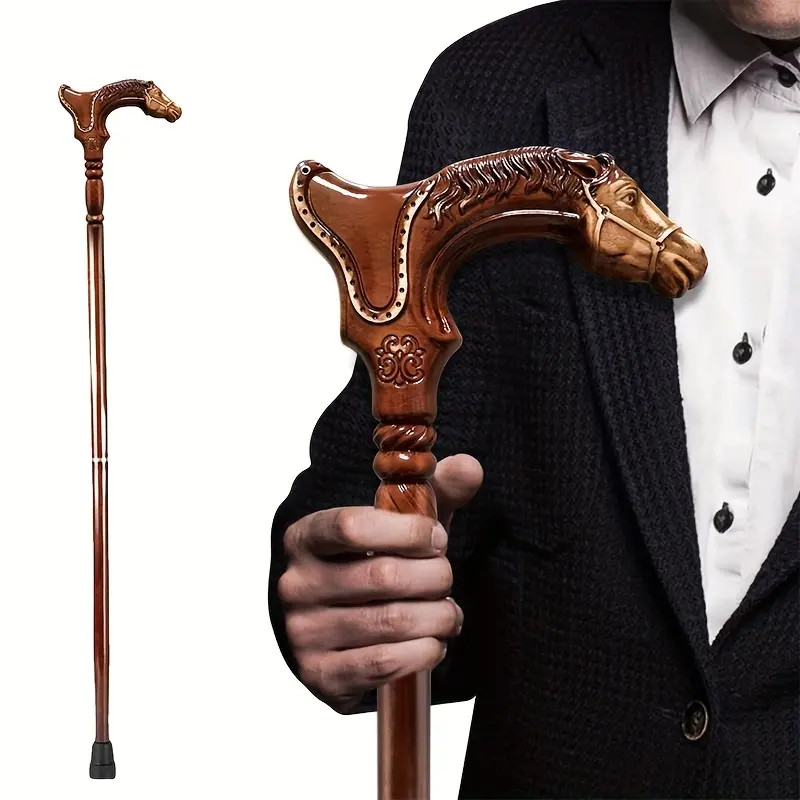 Fashionable Equestrian Gentleman's Cane - Elegant Luxury Horse Head Scepter, Premium Unisex Wooden Walking Stick for Role-Play, Vintage Couple Style and Gifting, with Ergonomic Comfort Grip-#SummerWins#DealsForYouDays#father'sdaygift Tool Equipment