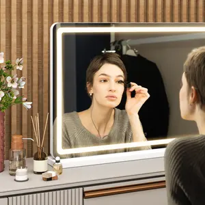 Vanity Mirror with Lights 360° Rotation 19"x22" LED Makeup Mirror Dimmable 3 Color Modes Touch Screen Control Portable Desk Mirror Square White Smart Touch Control Adjustable Lighting