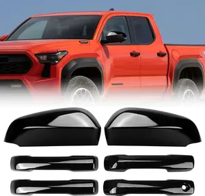 For Toyota Tacoma 2024–2025 Mirror & Door Handle Covers Durable Gloss Black Plastic Rearview Mirror Cap Trims Replacement Heavy Duty Door Handle Covers with Smart Key Hole Scratch-Resistant Easy Stick-On