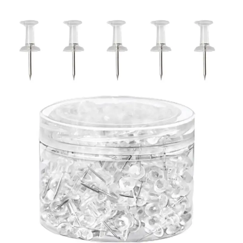 Clear Thumb Tack Set, 100-Count Transparent Plastic-Head Thumb Tacks, Multifunctional Pushpins for Bulletin Board, Soft Board, Map, Calendar, Photo