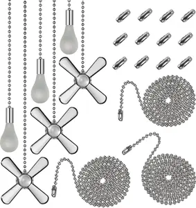 6 Combo Ceiling Fan Pull Chain SetIncluding 6 count Beaded Ball Fan Pull Chain Pendant Extra 12 count Beaded and Pull Loop Connectors 3 count 36inches Fan Pull Chain ExtensionNickel