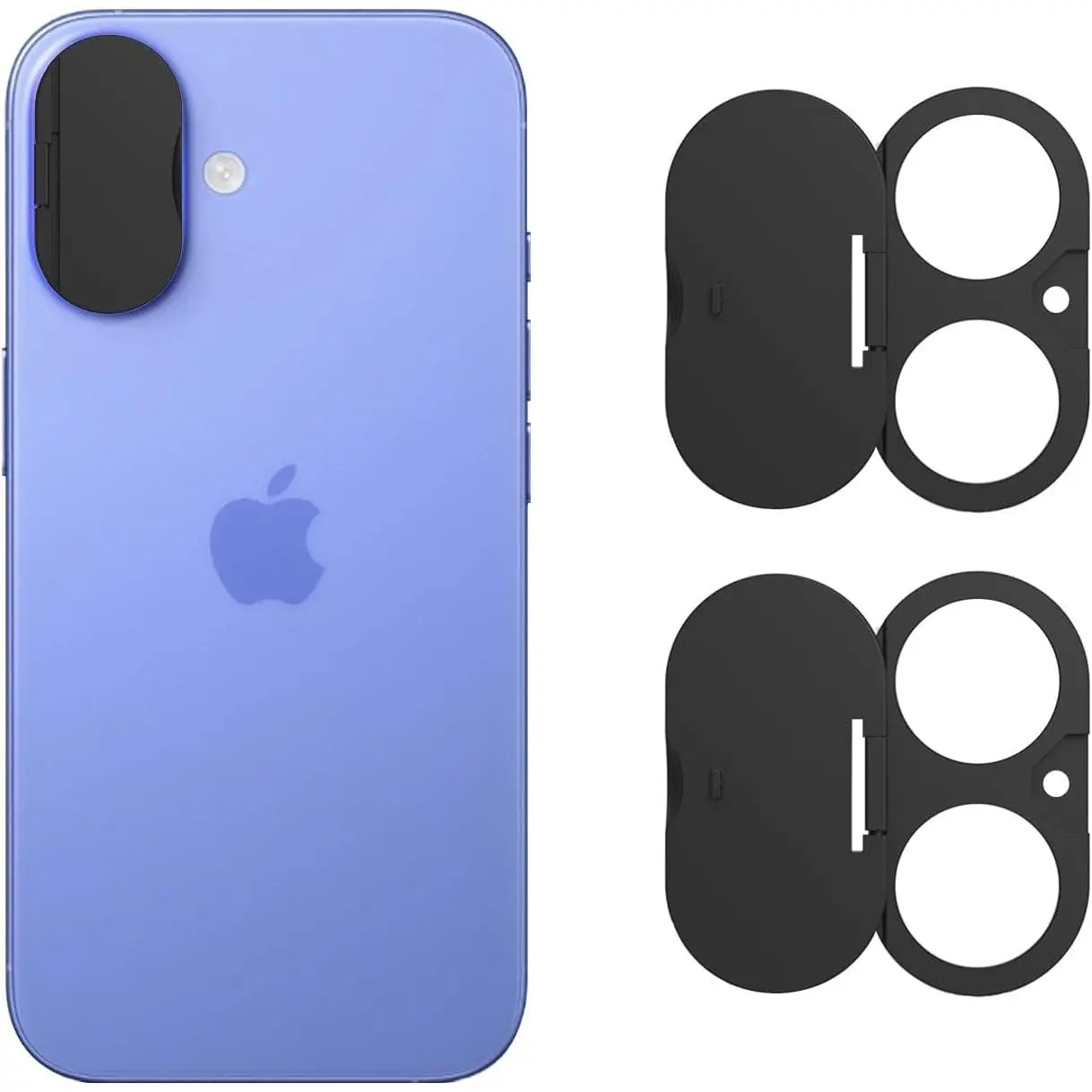 2-Pack Black Phone Camera Lens Covers & Protectors, Secure Accessories with Strong Adhesive Anti-Spy Privacy Guard for iPhone 16/16 Plus, Anti-Fingerprint