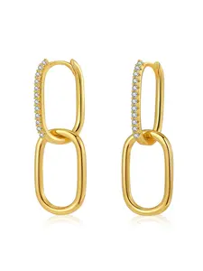 Stylish Double Hoop Earrings 18K Gold Plated Copper Paperclip Design Versatile INS Style Elegant Luxury Ear Cuff Accessories