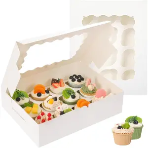 20pcs Cupcake Boxes, 12 Count 13x10x3.5 Inch White Bakery Containers Holders with Windows and Inserts to Fit Muffins Cookies