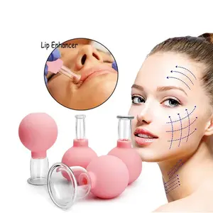 4 Pcs Glass Facial Cupping Set,Pink Silicone Vacuum Suction,Cupping Massage Therapy,A Kit For Anti Cellulite,Anti Wrinkle and Instantly Ageless Skin,For Eyes,Face and Body,Hand Tools Kits