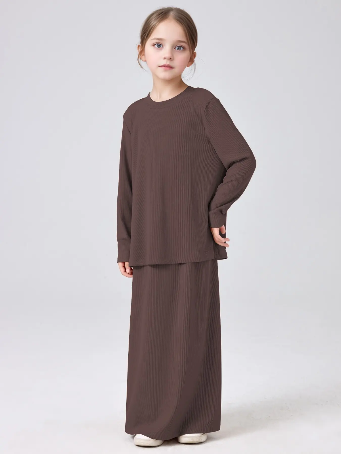 Toddler Girl's Solid Color Round Neck Top & Skirt Two-piece Set, Casual Fashion Cozy Two Piece Outfits for Daily Outdoor Wear, Kids Clothing for All Seasons, Clothes Kids, Summer Outfits Set, Skirts Sets