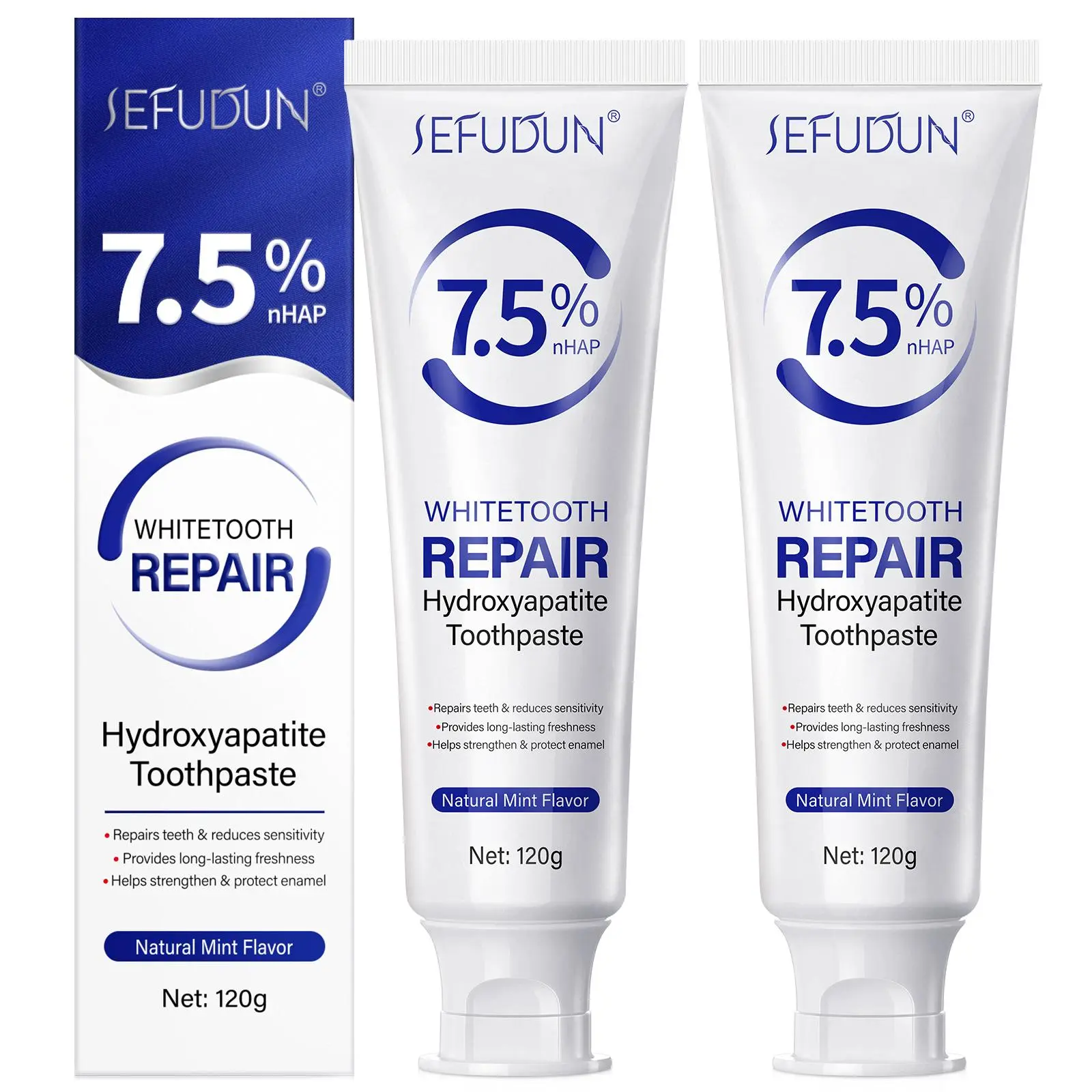 Hydroxyapatite Toothpaste, 2 Counts/set Natural Mint Flavor Toothpaste, Oral Care Healthy Toothpaste for Sensitive Teeth, Toothpaste for Men and Women, Dental Care Toothpaste, Daily Care Toothpaste, Fluoride Free Formula Toothpaste