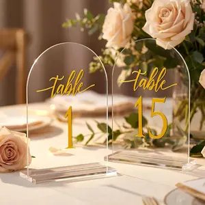 Wedding Table Numbers 1-10 for Rustic Wedding & Reception Decor, 5.5"x7" Clear  Signs with  Numbers, Sturdy Stands for Anniversary/Bridal Shower/Birthday Party
