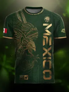 Mexico Gold Eagle Aztec Heritage Soccer Jersey, Football Jersey, Fitted Long Sleeve Sportswear, All-Season Ethnic Style Design