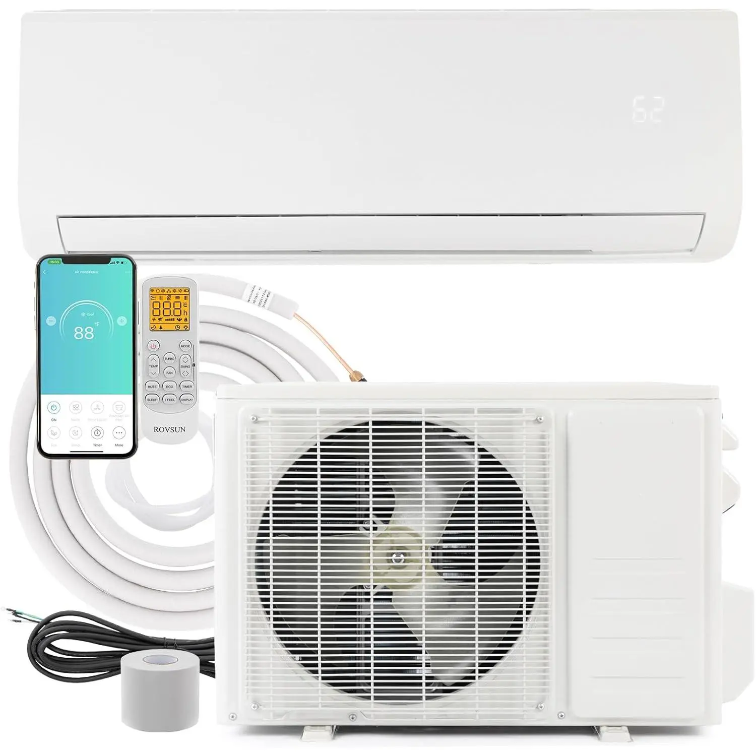 ROVSUN 9000/12000/18000/24000 BTU Ductless Mini Split AC/Heating System, 20 SEER Inverter Split-System Wall Air Conditioner with Heat Pump, Pre-Charged Condenser & Installation Kit, Works with Alexa and WIFI, 115V