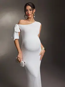 ADORIA Pure Alabaster Uneven Strap Knotted Flounce Split Pregnancy Robe Clean Girl Aesthetic