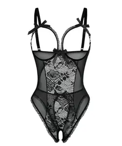 Shinyyep Women's Backless Floral Lace Bodysuit Teddy Lingerie with Cutout Bra & Adjustable Straps Hollow Mesh Bridal Lingerie Fitted Womenswear