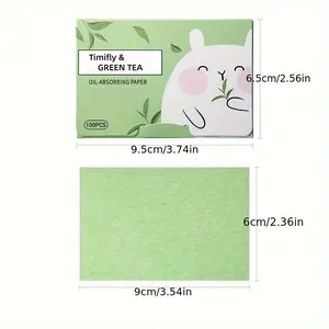 Timify & Green Tea Oil-Absorbing Paper: Facial Oil Control Film, Skin Care Refreshing Face Cleansing Wipes - 100 Pcs-SASA
