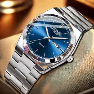 Super blue silver steel strap unique quartz watch