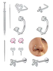 18g Nose Ring for Women Surgical Steel Horseshoe Nose Ring Double Stud Gem Horse Shoe U Shape Half Earring Threadless Tragus Earring Lip Helix Cartilage Piercing Jewelry 18 gauge 8mm Silver Gold Nose Piercing Kit