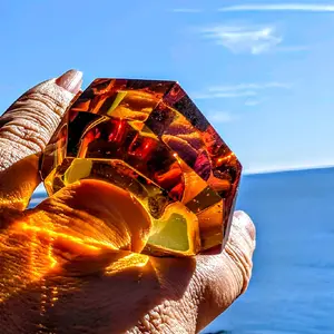 The Amber Hex Gem Statement Unisex Acrylic Ring Size USA 8 EU 18 Handmade  ​"Illuminate your look with The Honeycomb Gem! This stunning hexagonal statement ring is handcrafted from warm acrylic. A one-of-a-kind piece, ready to ship in size US 8 (EU 18). S