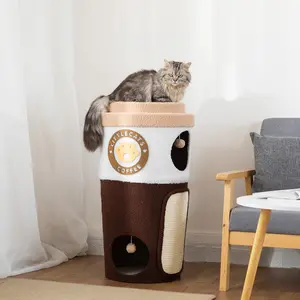Coffee Cup Cat Tree House, Multi-functional for Cat Scratching and Sleeping, Cat Tower No Assembly Required, for Cats up to 20 lbs Kitten
