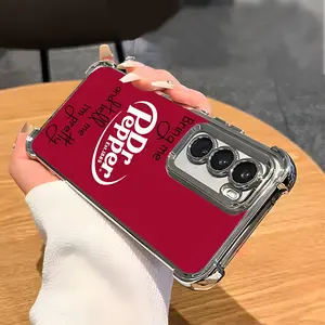 Dr Pepper Lover Strawberry Soft Drink Retro Style Aesthetics Electroplated TPU Casing For SAMSUNG GALAXY S22 S23 S24 FE ULTRA PLUS Four Corners Anti-Fall Soft Silicone Gift Shockproof Protection Anti-Drop Protective Protector Phone Cases Shell Cover