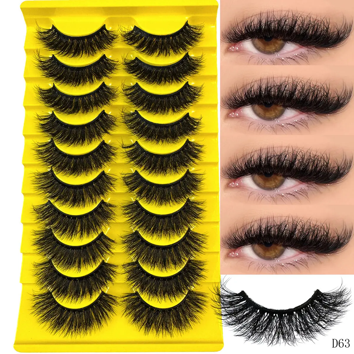 10 pairs of artificial mink false eyelashes, False Eyelash Set, 3D multi-layer fluffy eyelashes, Volume Fluffy Lashes, thick and soft cat eye eyelashes, 10-18mm, suitable for beginners, reusable, black, creating a dramatic thickening effect