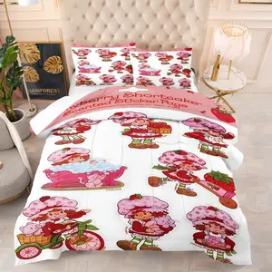 Strawberry Shortcake Pattern Quilt Set,Including 1 Quilt and 1 or 2 Pillowcases without Pillows,Suitable as a Gift for Girls,Soft Bedroom Decoration for Children and Teenagers