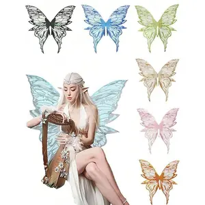 1 pc Plus Size 4-Leaf Gold Foil Butterfly Wings, Shiny Transparent Fairy Wings Costume for Women, Angel Wings for Halloween, Christmas Polyester Womenswear Clothes Multicolor Fantasy Dresses Cosplays