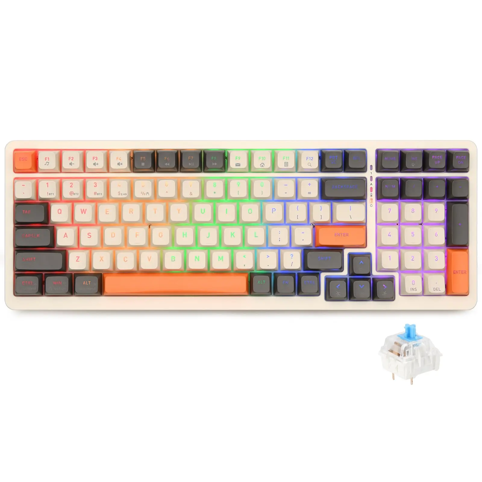Rii RK909 Wired Mechanical Gaming Keyboard, Blue Switches, 100 Keys, 20 Modes LED Backlighting, Rechargeable Keyboard for PC Gamers/Mac/Windows/Chrome/Linux