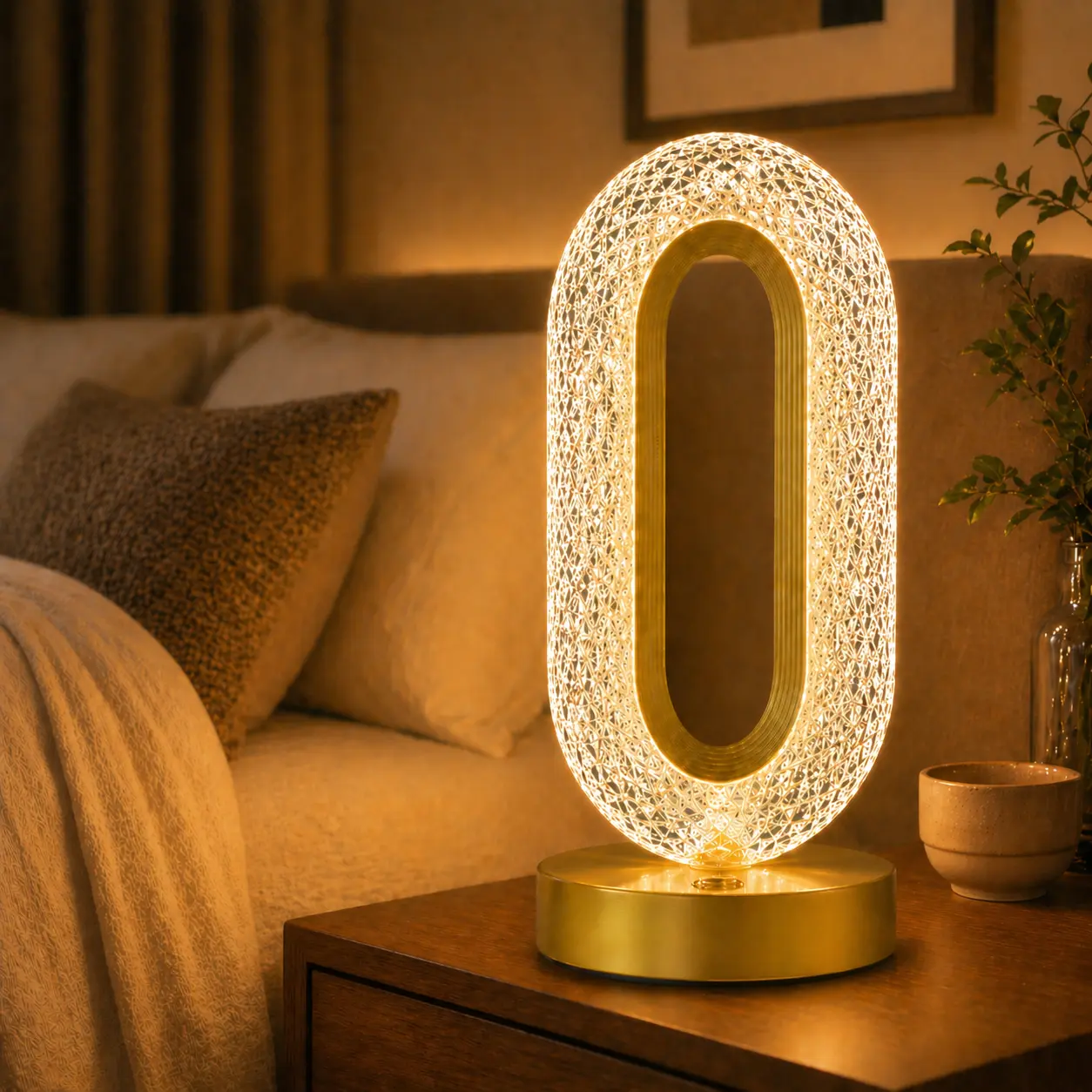 Portable Cordless Crystal Bedside Table Lamp - Gold Finish, USB Rechargeable, 3-Color Touch Dimmable LED, Ambient Night Lamp, Bedroom Lighting, Elegant Indoor Decorative Light, Wireless LED Atmosphere Lights, Indoor Wireless Lamp
