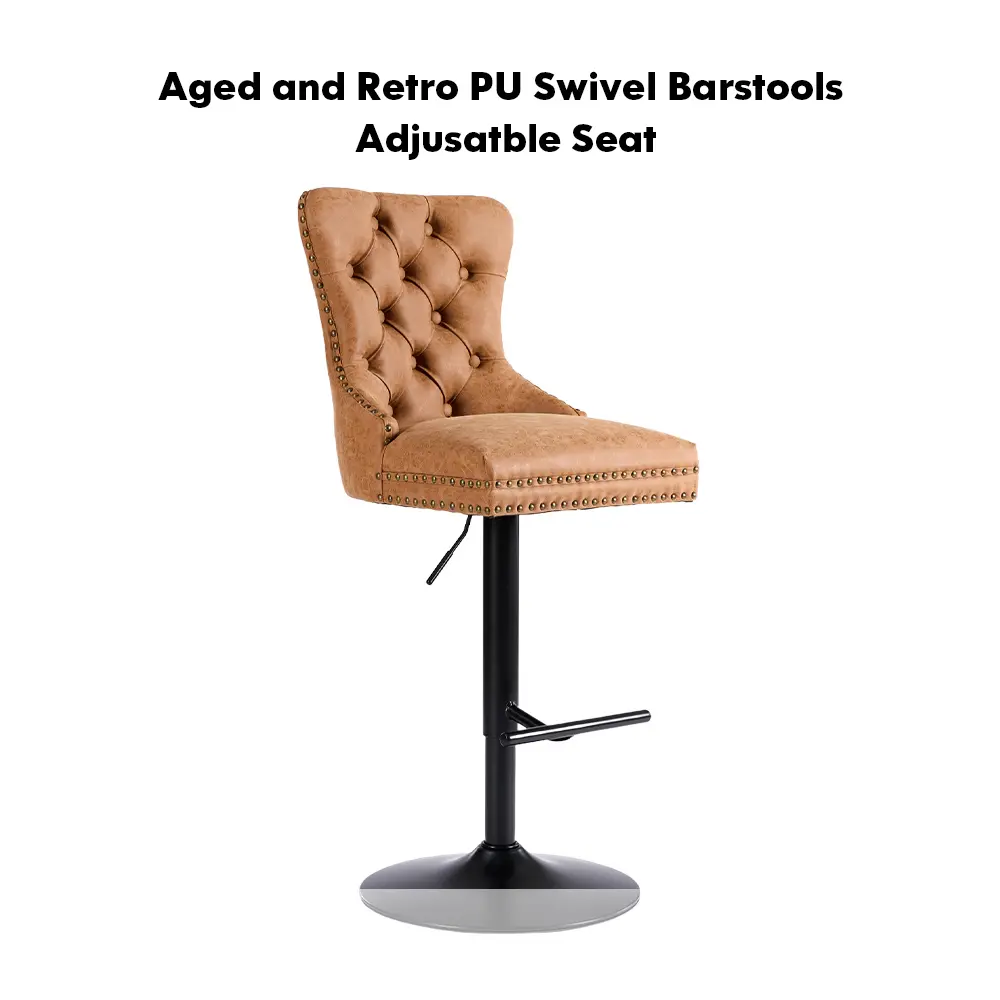 Restaurant retro PU 360-degree swivel bar stools. The auxiliary seat height ranges from 26-33 inches. Modern bar stools with comfortable tufted backrests, suitable for home bars and kitchen islands (orange, 2-piece set)
