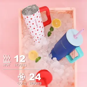 24oz Insulated Double Walled Stainless Steel Tumbler, 1 Count Portable Leak-proof Tumbler with Handle & Straw & Lid, Insulated Travel Drinkware, Summer Cool Bottle, Vacuum Insulated Flask, Insulated Water Bottle