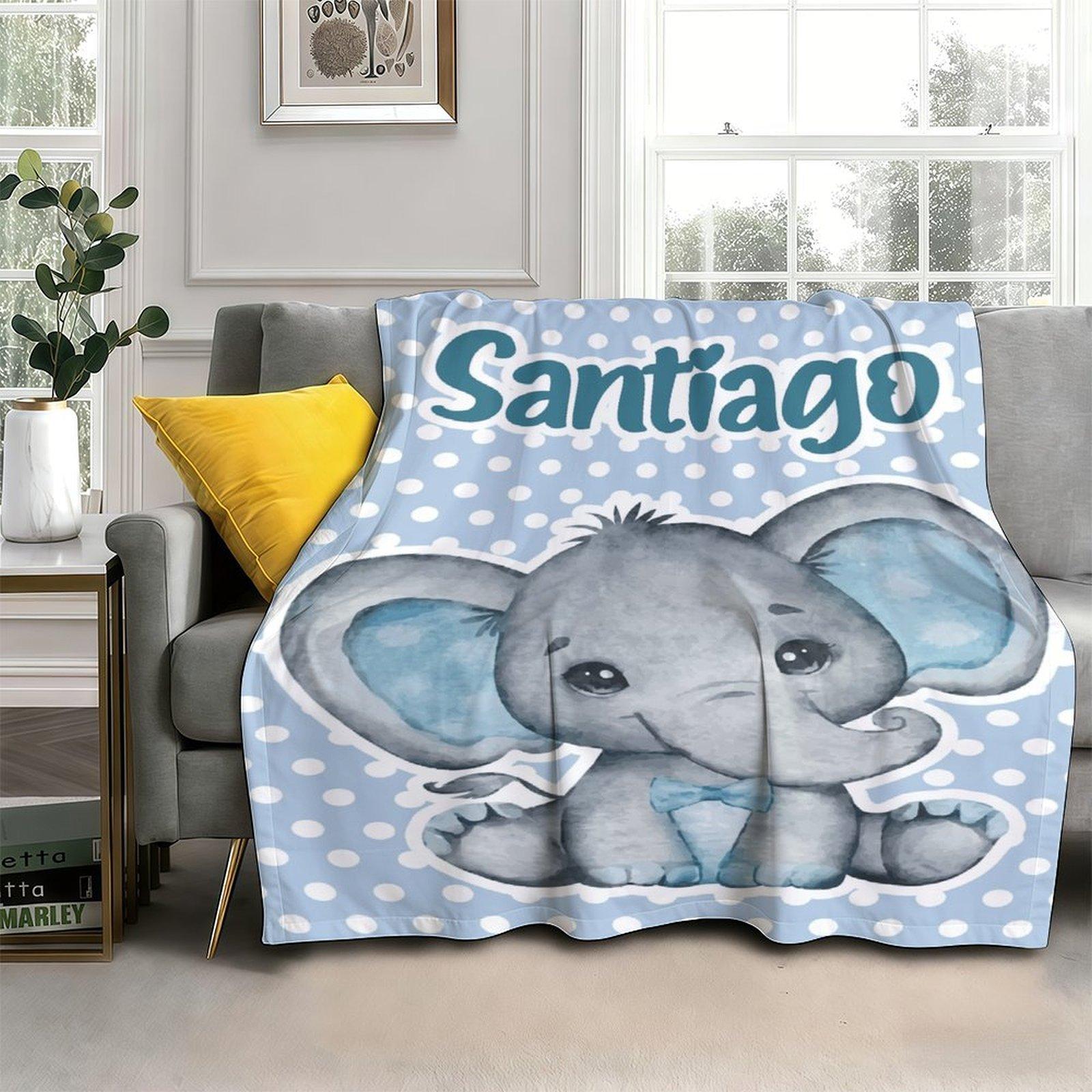 Custom Name Cute Elephant Element Blanket ,Personalized Name Gift ,Suit for The Sofa, Bed, Travel, Camping, Living Room, Office, Chair，Gifts for Family or Child  ,Friend , Send your custom text via shop chat to personalize