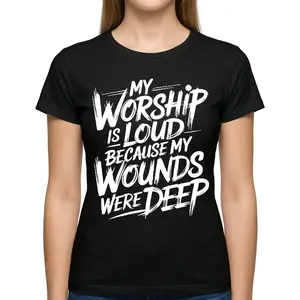 My Worship Is Loud Deep Wounds Christian Faith T-Shirt Inspirational Healing Quote Graphic Tee Sweet Daily Wear Religious Jesus Church Shirt Unisex Believer Gift Top For Men Women