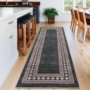 GARVEE Runner Rugs for Hallway 2x6 Washable Runner Boho Bordered Carpet Low Pile Entryway Rug Farmhouse Small Non Slip Kitchen Rug Stain Resistant Bath Mat Living Room Bedroom, Blue 2'x6'