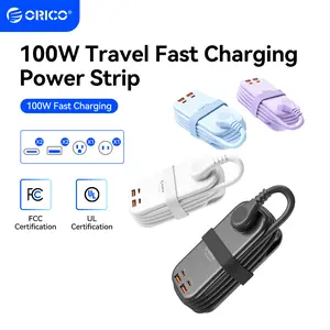 ORICO travel power strip features two USB ports, two side ports, and two Type-C ports, supporting 100W fast charging. Suitable for cruise ships, airplanes, and hotel stays-PP100