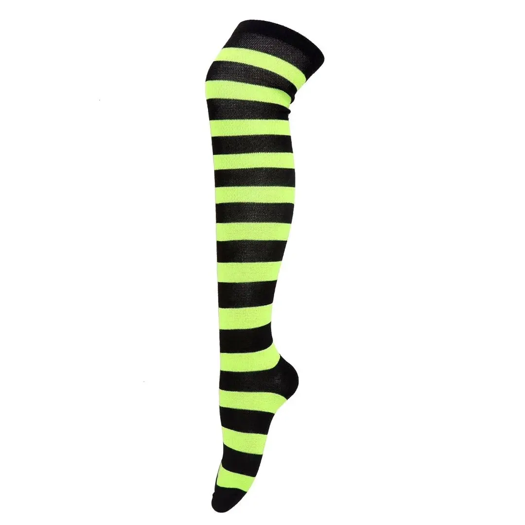 Striped Patterned Socks (Thigh High) Lime Green and Black Striped Patterned Socks (Thigh High) Lime Green and Black