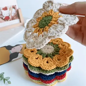 3 Pcs Handmade Crochet Coasters, Vibrant Floral Design Flower Bouquet Coaster, Heat Resistant Placemat Fabric Mats, Table Protection, Kitchen Decor, Small Cup Coasters