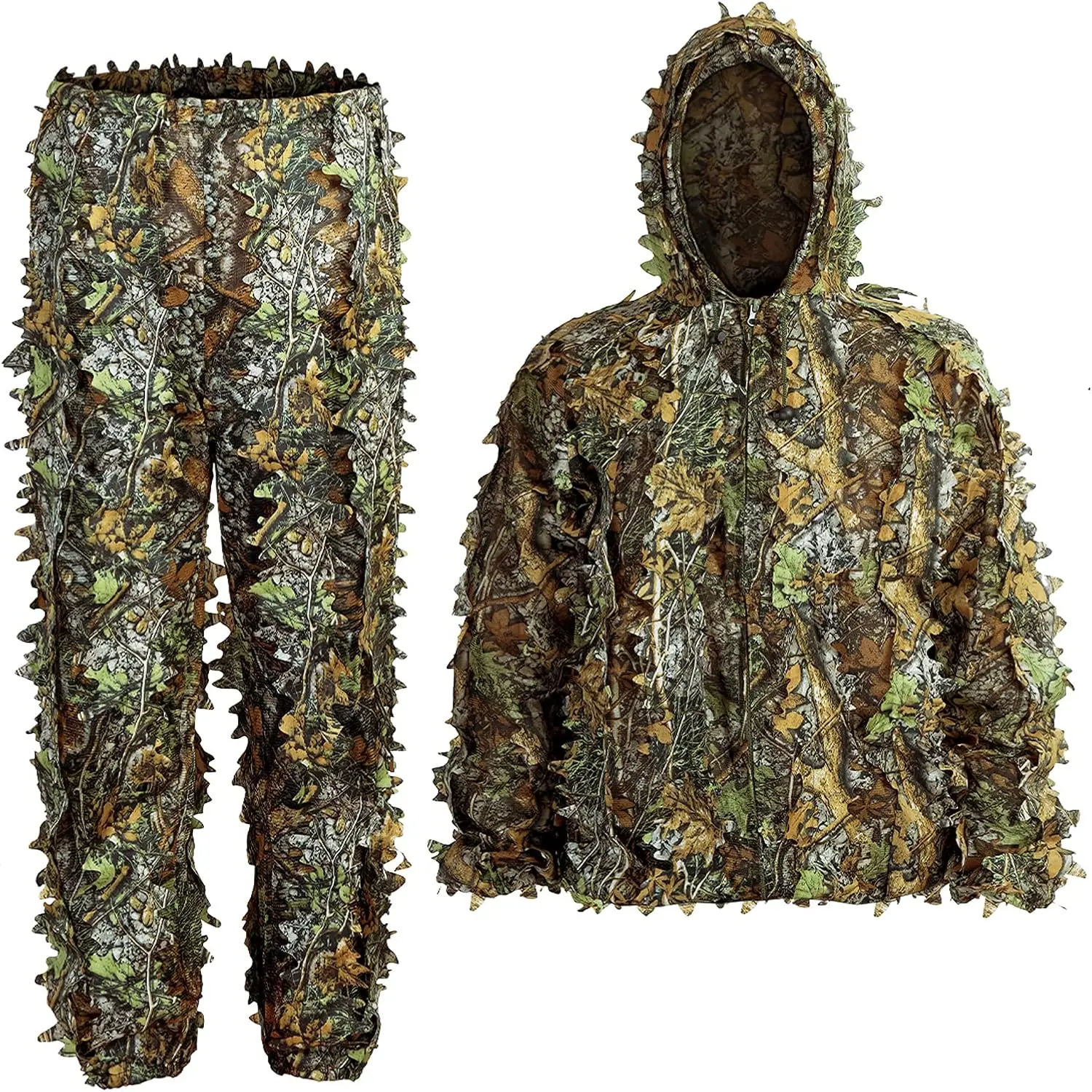 Adult 3D Leaf Pattern Ghillie Camouflage Suit - Lightweight, Breathable Polyester Hunting Clothing Set (Approx 1lb) for Turkey Deer Hunting, Shooting, Halloween Costume, Paintball, Wildlife Photography, Breathable Fabric, Hunt Gear Accessories, Hunt Equip