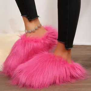 Womens Fuzzy Short Boots Shoes Comfy Faux Fluffy Slippers For Women Indoor Outdoor Shoes Winter Warm Mini Snow Boots