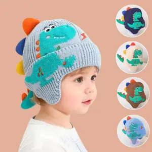 Kids Boys Girls Dinosaur Winter Knit Hat Baby Toddler Thick Scarf Earflap Hood Scarves Skull Caps