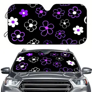 1pc Car Sun Visor with Purple Floral Pattern, UV Protection and Cooling Shade for RVs, Sedans & Universal Models