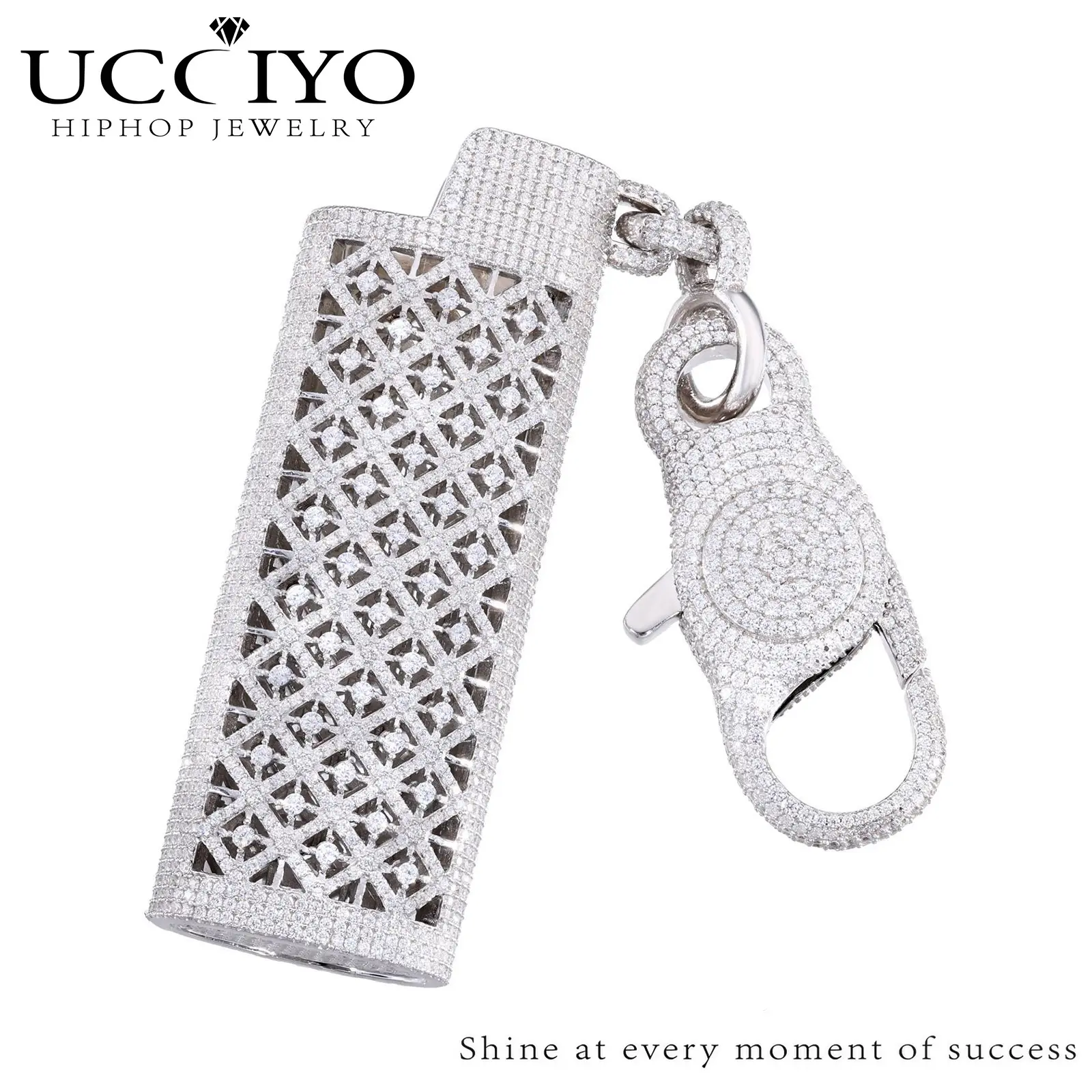 UCCIYO Men's Heavyweight Metal Moissanite Lighter Case - Ice Gold Copper Hip Hop Lid with Clip, Standard Full Size Igniter Lighter Accessories, Glamorous Artificial Gemstone Clothes Accessories for Daily Elegance [#CMLC01]