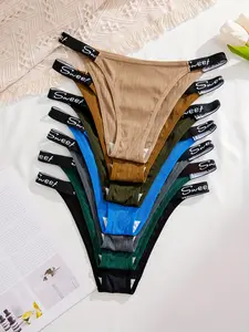 Women's Contrast Letter Tape Drop Waist Thongs, Casual Soft Comfy Breathable Panty for Daily Wear, Ladies Underwear for All Seasons, Underwear for Women, Casual Elegant Panty